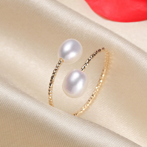 Wholesale Women's Simple Goldfilled Alloy Freshwater Pearl Beads Ring With Rice And Droplet Shapes