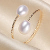 Wholesale Women's Simple Goldfilled Alloy Freshwater Pearl Beads Ring With Rice And Droplet Shapes