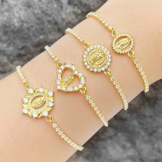 Wholesale Women's Simple Goldplated Copper Heart Shape Pendant Bracelet