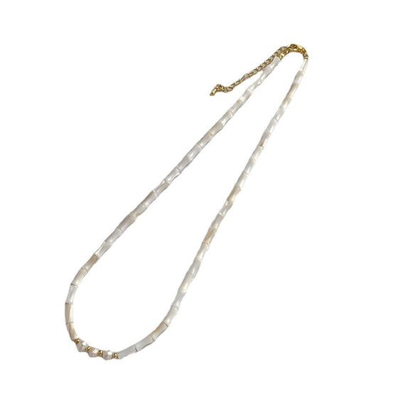 Wholesale Women's Simple Handmade Bamboo Chain Shell Natural Pearl Clavicle Necklace With Geometric Pattern