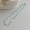 Wholesale Women's Simple Handmade Bamboo Chain Shell Natural Pearl Clavicle Necklace With Geometric Pattern