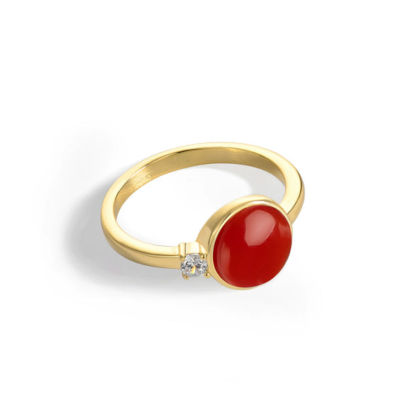 Wholesale Women's Simple Hemispherical Natural Stone Copper Ring With Geometric Pattern And Gold Inlaid Jewelry