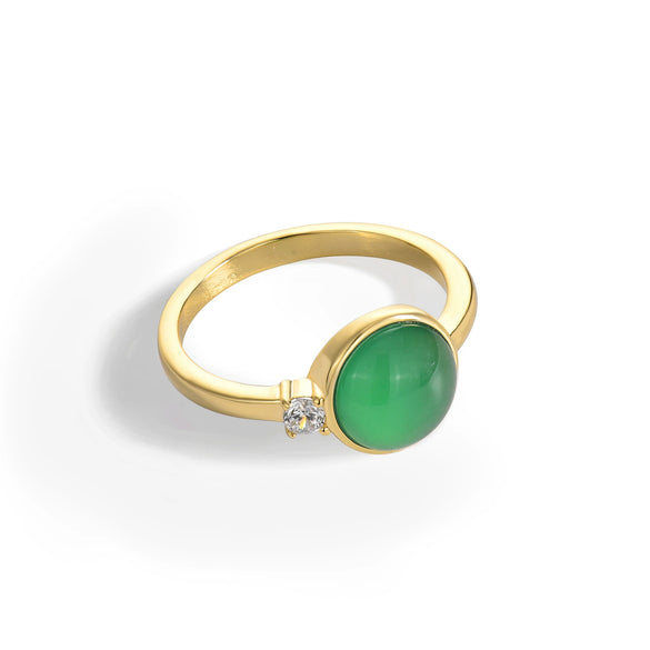Wholesale Women's Simple Hemispherical Natural Stone Copper Ring With Geometric Pattern And Gold Inlaid Jewelry