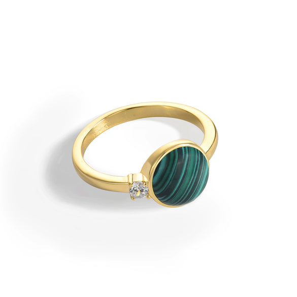 Wholesale Women's Simple Hemispherical Natural Stone Copper Ring With Geometric Pattern And Gold Inlaid Jewelry