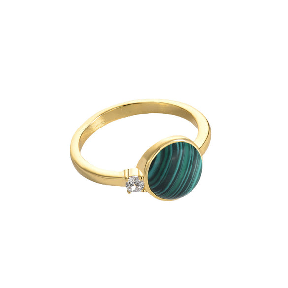 Wholesale Women's Simple Hemispherical Natural Stone Copper Ring With Geometric Pattern And Gold Inlaid Jewelry