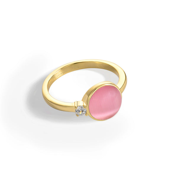 Wholesale Women's Simple Hemispherical Natural Stone Copper Ring With Geometric Pattern And Gold Inlaid Jewelry