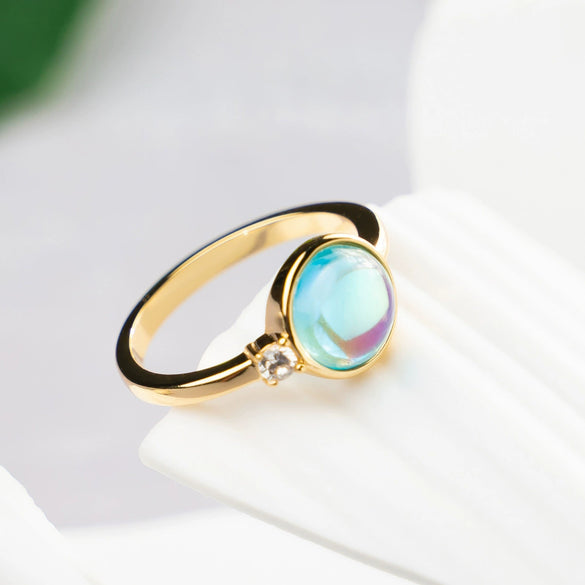 Wholesale Women's Simple Hemispherical Natural Stone Copper Ring With Geometric Pattern And Gold Inlaid Jewelry