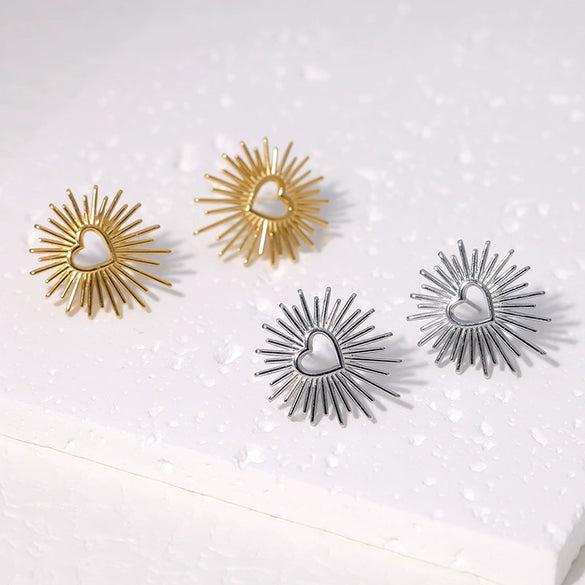 Wholesale Women's Simple High End Cold Style Titanium Steel Stud Earrings With Heart Flower And Geometric Patterns Electroplated