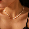 Wholesale Women's Simple High Sense Natural Freshwater Pearl Necklace With Titanium Steel Water Wave Buckle And Handmade Stainless Steel Jewelry