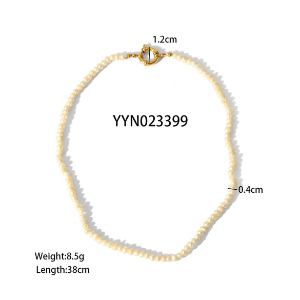 Wholesale Women's Simple High Sense Natural Freshwater Pearl Necklace With Titanium Steel Water Wave Buckle And Handmade Stainless Steel Jewelry