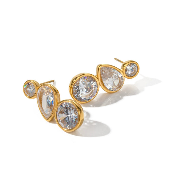Wholesale Women's Simple Highend Inlaid Zircon Stud Earrings Stainless Steel 18K Gold Nonfading Geometric Electroplated Jewelry