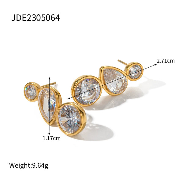 Wholesale Women's Simple Highend Inlaid Zircon Stud Earrings Stainless Steel 18K Gold Nonfading Geometric Electroplated Jewelry