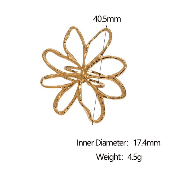 Wholesale Women's Simple Hollow Flower Electroplated Stainless Steel Ring Hand Jewelry
