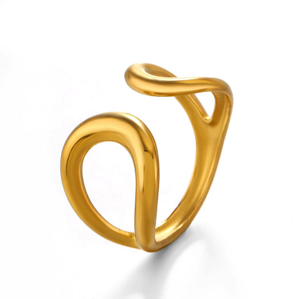 Wholesale Women's Simple Hollow Stainless Steel Water Drop Ring With Retro Opening Design And Electroplating Treatment