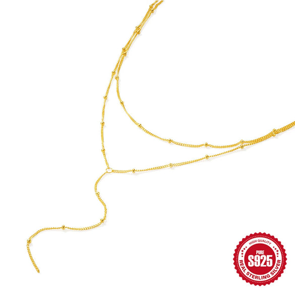 Wholesale Women's Simple Infinite Elegant Classic Double Side Beaded Y Shaped O Chain Necklace In S925 Sterling Silver With Geometric Design And Electroplating