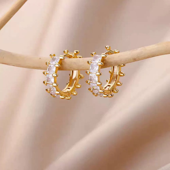 Wholesale Women's Simple Ins Style Ear Piercing Earrings Copper Gold Plated With Artificial And Semiprecious Stones Electroplated