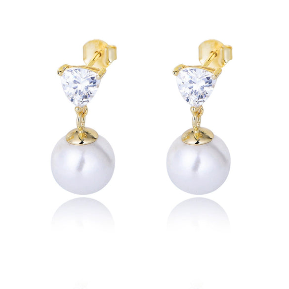 Wholesale Women's Simple Light Luxury Geometric Heartshaped Sterling Silver Zircon Earrings Inlaid With Pearls