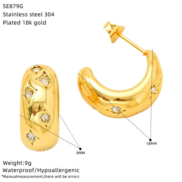 Wholesale Women's Simple Light Luxury Geometric Titanium Steel Zirconia Stud Earrings