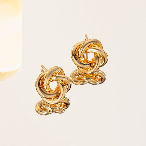 Wholesale Women's Simple Light Luxury Niche Knotted Metal Geometric Earrings With Electroplating