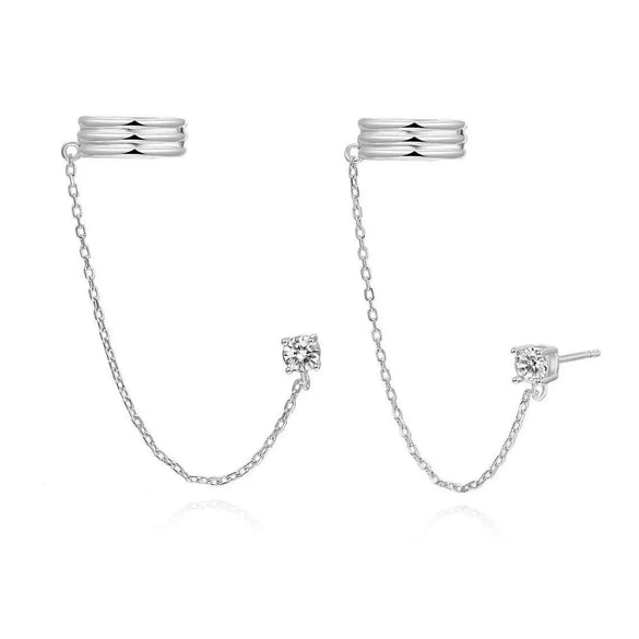 Wholesale Women's Simple Long Tassel Ear Clips Silver Needle Copper Geometric Zircon Electroplated Earrings