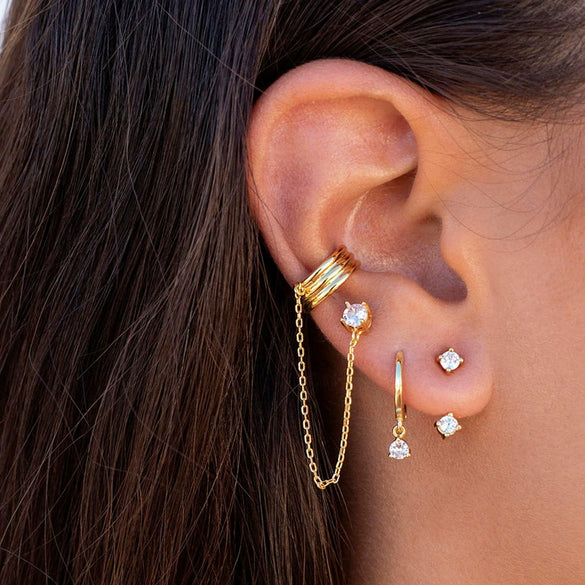 Wholesale Women's Simple Long Tassel Ear Clips Silver Needle Copper Geometric Zircon Electroplated Earrings