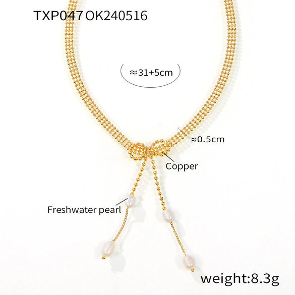 Wholesale Women's Simple Minimalist Ferris Wheel Pendant Necklace And Earrings Jewelry Set With Copper Freshwater Pearl And Titanium Steel Electroplated