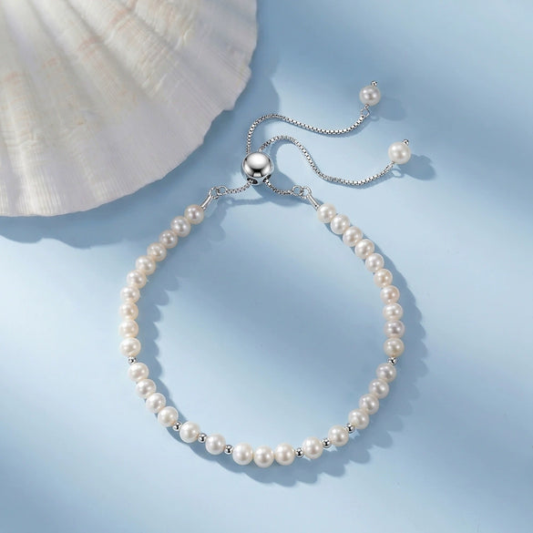 Wholesale Women's Simple Minimalist Geometric Silver Electroplated Freshwater Pearl Bracelet