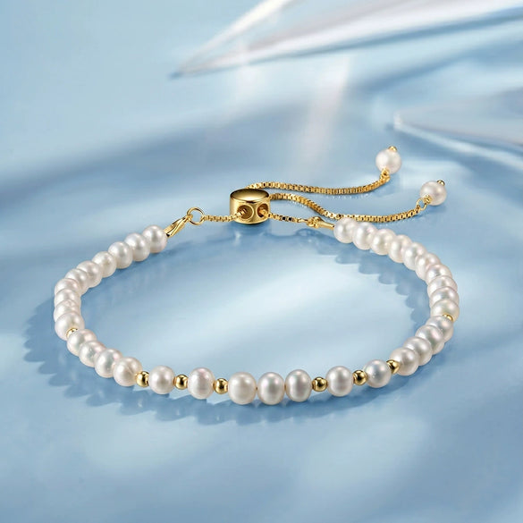 Wholesale Women's Simple Minimalist Geometric Silver Electroplated Freshwater Pearl Bracelet