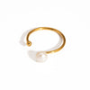 Wholesale Women's Simple Minimalist Geometric Stainless Steel Opening Ring With Pvd Furnace Vacuum Real Gold Plating And Natural Steamed Bread Pearl