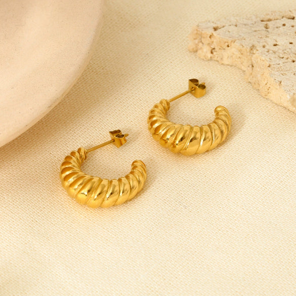 Wholesale Women's Simple Modern Geometric Heart Stainless Steel 18K Gold Plated Earrings Jewelry Accessories