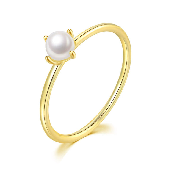 Wholesale Women's Simple Pearl Ring Copper Gold Plated Geometric Style