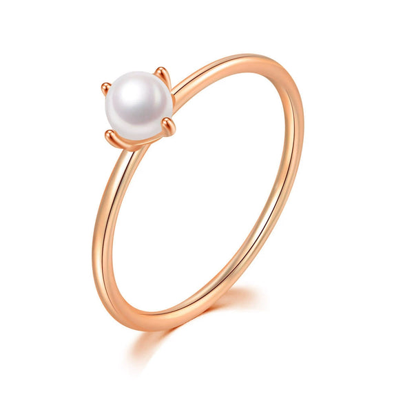Wholesale Women's Simple Pearl Ring Copper Gold Plated Geometric Style