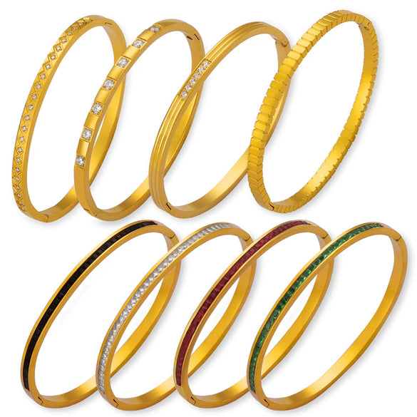 Wholesale Women's Simple Personality Design 316L Stainless Steel Gold Plated Diamond Bracelet Jewelry