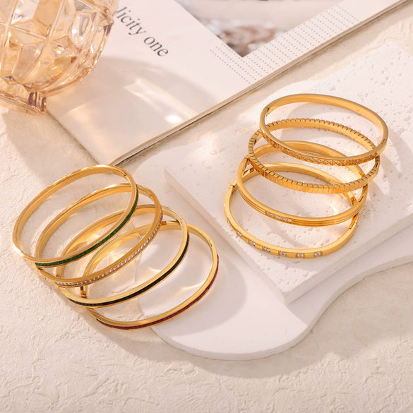 Wholesale Women's Simple Personality Design 316L Stainless Steel Gold Plated Diamond Bracelet Jewelry