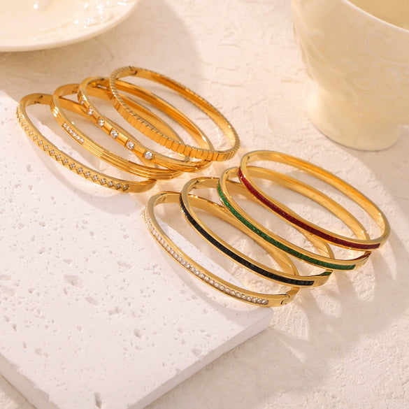 Wholesale Women's Simple Personality Design 316L Stainless Steel Gold Plated Diamond Bracelet Jewelry