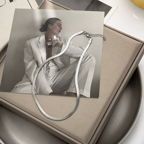 Wholesale Women's Simple Personalized Titanium Steel Snake Bone Chain Geometric Flat Short Clavicle Fashion Necklace