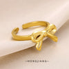 Wholesale Women's Simple Plain Bow Geometric Stainless Steel Open Ring With Electroplating