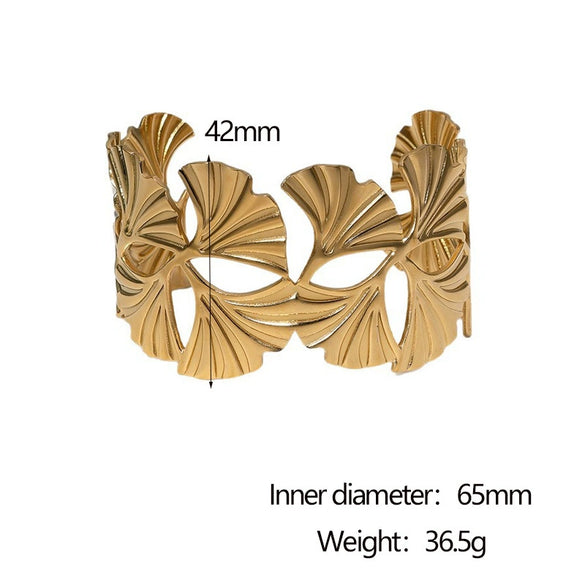 Wholesale Women's Simple Plants Flowers Style 18K Gold Electroplated Stainless Steel Adjustable Open Hydraulic Bracelet