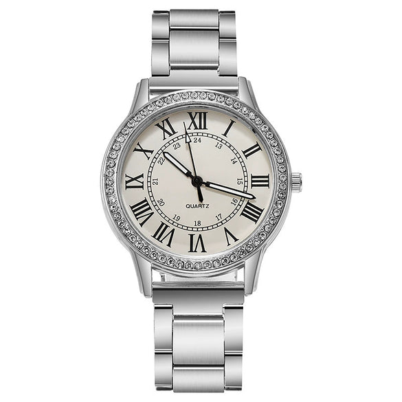 Wholesale Women's Simple Retro Alloy Case Steel Band Quartz Watch With Inlaid Roman Diamond And Luminous Feature