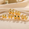 Wholesale Women's Simple Retro Hollow Crescent Geometric Alloy Gold Electroplated Earrings With Five Pointed Star And Water Drop Shapes
