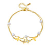 Wholesale Women's Simple Retro Stacked Doublelayer Pearl Insectshaped Pendant Stainless Steel Goldplated Jewelry Anklet
