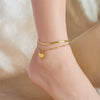 Wholesale Women's Simple Retro Titanium Steel Double Layer Chain Anklet With Love Lettering Pendant And Geometric Pattern