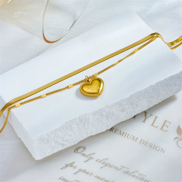 Wholesale Women's Simple Retro Titanium Steel Double Layer Chain Anklet With Love Lettering Pendant And Geometric Pattern