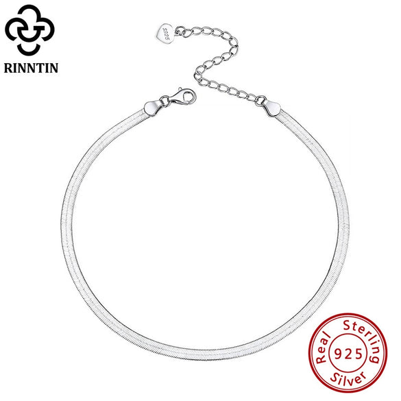 Wholesale Women's Simple S925 Sterling Silver Anklet Flat Snake Chain