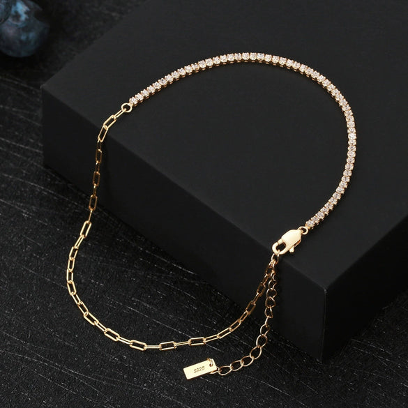 Wholesale Women's Simple S925 Sterling Silver Anklet With 4A Zircon Inlay And Adjustable Cross Chain