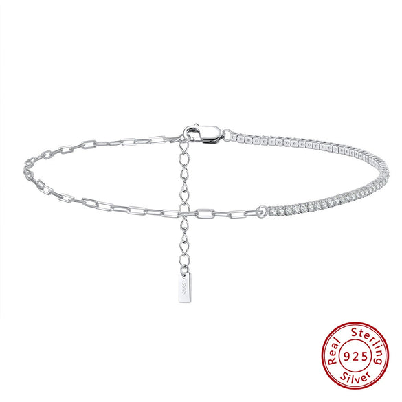 Wholesale Women's Simple S925 Sterling Silver Anklet With 4A Zircon Inlay And Adjustable Cross Chain