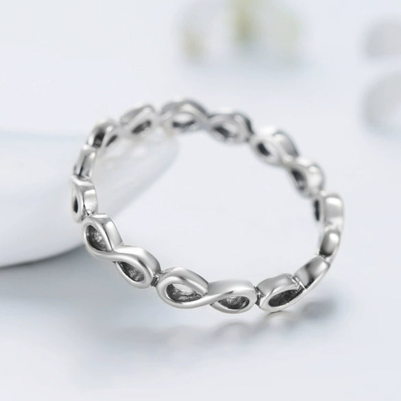 Wholesale Women's Simple S925 Sterling Silver Geometric Love Symbol Ring With Seiko Craft