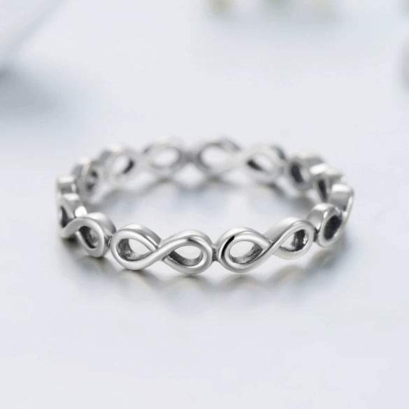Wholesale Women's Simple S925 Sterling Silver Geometric Love Symbol Ring With Seiko Craft