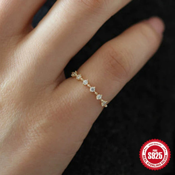 Wholesale Women's Simple S925 Sterling Silver Gold Plated Ring With Geometric Broken Zirconium Diamond And Electroplating Design