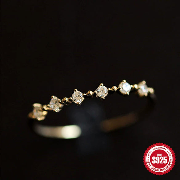 Wholesale Women's Simple S925 Sterling Silver Gold Plated Ring With Geometric Broken Zirconium Diamond And Electroplating Design